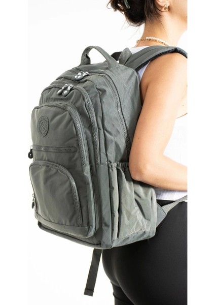 Unisex Suya Dayanıklı Krinkıl Kumaş Çok Gözlü Orta Boy Laptop Okul ve Sırt Çantası Gri fiyatları