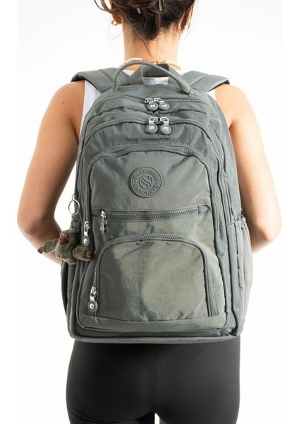 Unisex Suya Dayanıklı Krinkıl Kumaş Çok Gözlü Orta Boy Laptop Okul ve Sırt Çantası Gri modelleri