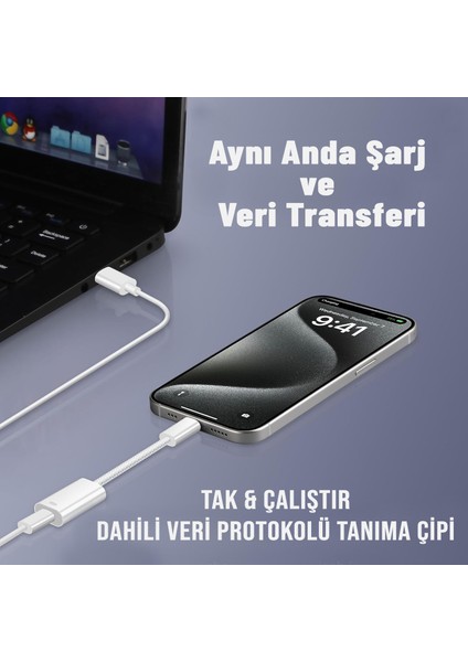 Usb-C (Type-C) - Light-Ning Çevirici Adaptörü USB Type-C Erkek - Light-Ning Dişi Tak-Çalıştır Şarj ve Veri Transferi TA33