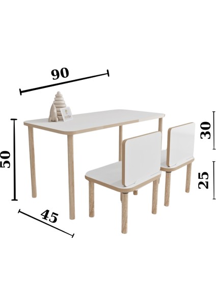 Ahşap Okulu Oyun Aktivite Masası - Etkinlik Masası - Çocuk Ders Çalışma Masası-Ikili Dikdörtgen Sandalye,masa