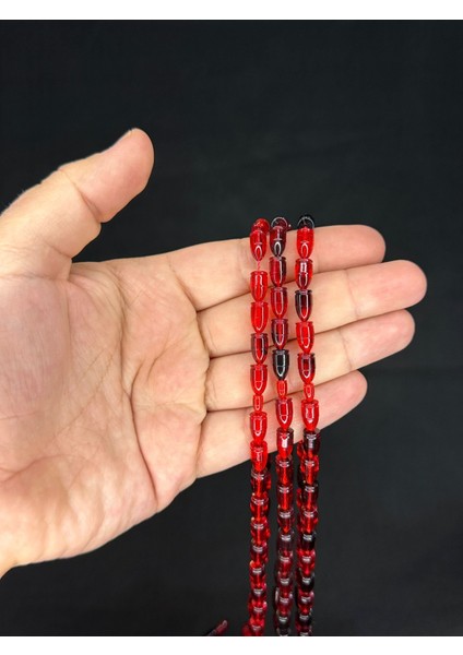 mermi Kesim Kırmızı Renk Plastik Tesbih 3 adet Set T-478-3