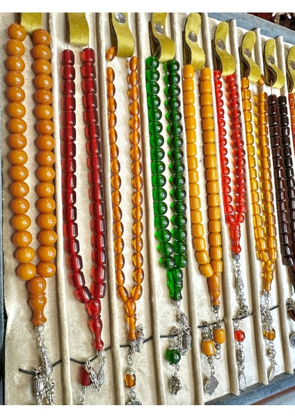 3 Adet Kaliteli Toz Kehribar Tesbih Karışık Renk ve Model T-470