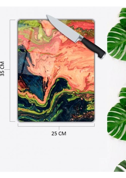 Shopping Haven Renkli Desen Cam Kesme Tablası | Hediyelik, Dekoratif, Ofis, Mutfak
