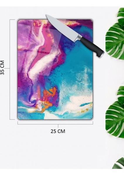 Shopping Haven Renkli Desen Cam Kesme Tablası | Hediyelik, Dekoratif, Ofis, Mutfak