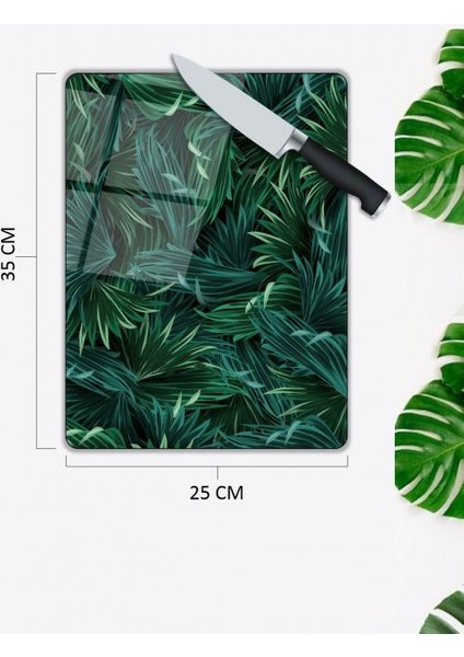 Shopping Haven Yeşil Orman Desen Cam Kesme Tablası | Hediyelik, Dekoratif, Ofis, Mutfak