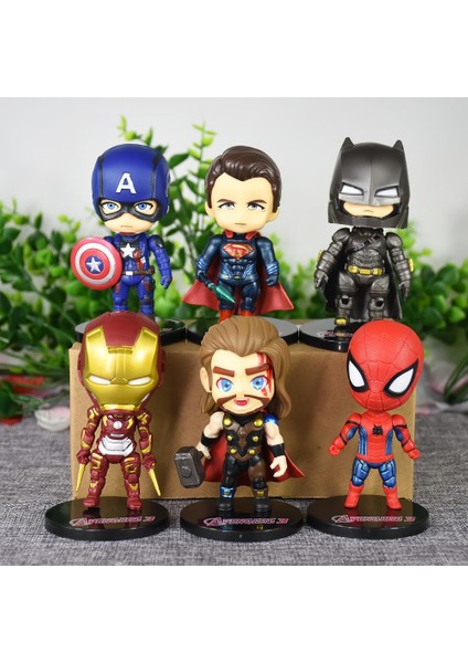 Yenilmezler 6lı Anime Figür Oyuncak Seti Spiderman Ironman Thor C. America Superman Batman Bir Arada
