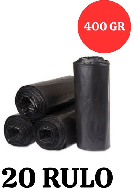 Kalın Çöp Torbası 400 gr x 20 Rulo Siyah Çöp Poşeti 80X110 cm Jumbo Büzgülü Çöp Torbası