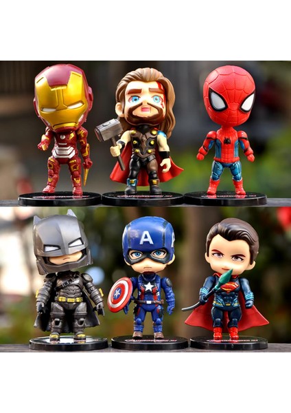 Yenilmezler 6lı Anime Figür Oyuncak Seti Spiderman Ironman Thor C. America Superman Batman Bir Arada fiyatları