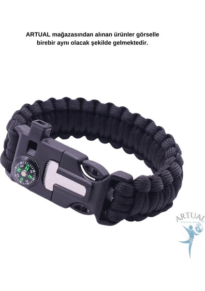 Paracord Pusulalı Survival Hayatta Kalma Kamp Bilekliği Ateş Başlatıcı Outdoor Siyah Aksesuar Gaddarın Bilekliği (Çağatay Ulusoyun Bilekliği) Paracord Ipli Gaddar Bileklik