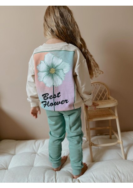 Sacro Kids Flowers Baskılı Eşofman-Sweatshirt 3 Iplik Kışlık Kız Çocuk Takım