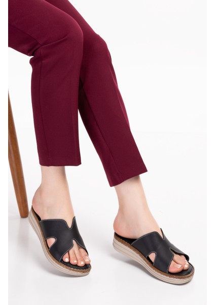 Baran Shoes Kadın Siyah deri terlik ortapedik