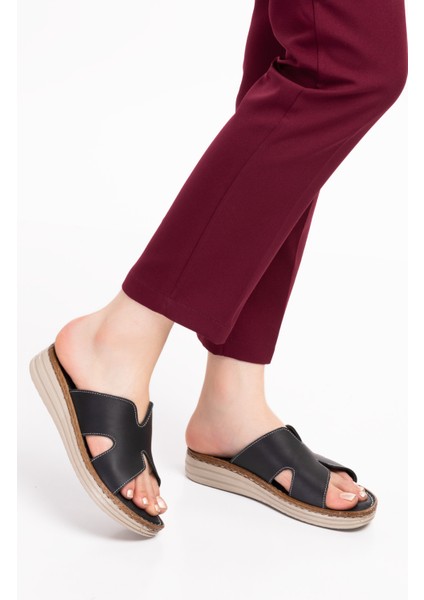 Baran Shoes Kadın Siyah deri terlik ortapedik fiyatları