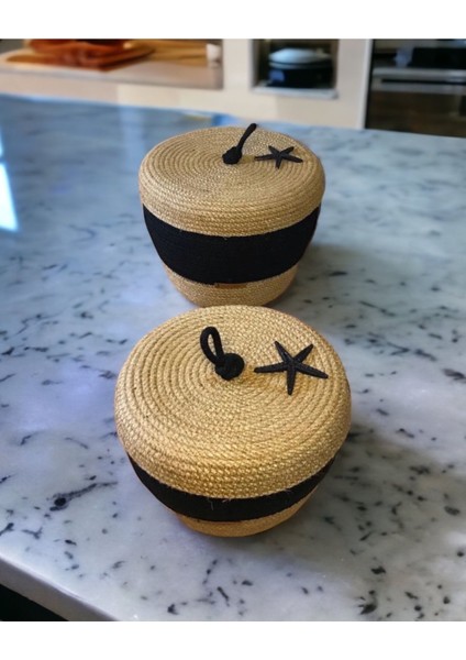 Ayşe Serhoşoğlu Home Design Hasır Sepet, 2'Li Kapaklı Dekoratif Sepet, Çok Amaçlı Saklama Kutusu,