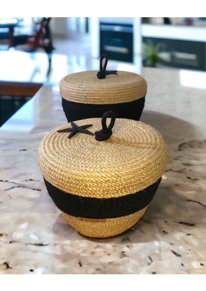 Ayşe Serhoşoğlu Home Design Hasır Sepet, 2'Li Kapaklı Dekoratif Sepet, Çok Amaçlı Saklama Kutusu, fırsatları