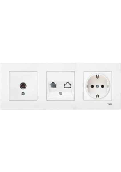 Karre Beyaz 3lü Set Tv Uydu Prizi(F Konnektör)+Numeris(Telefon Prizi)+Topraklı Priz
