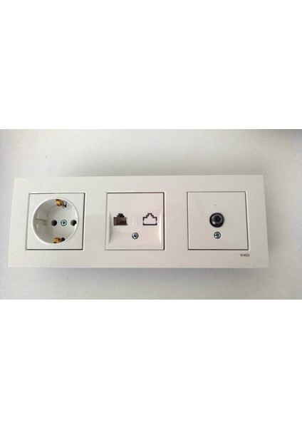 Karre Beyaz 3lü Set Tv Uydu Prizi(F Konnektör)+Numeris(Telefon Prizi)+Topraklı Priz fiyatları