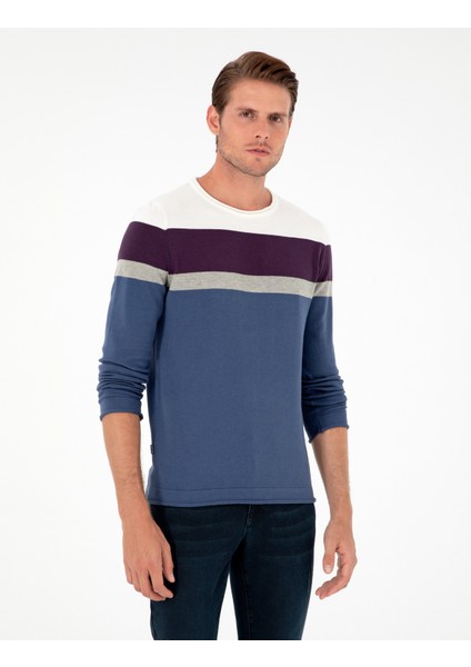 Erkek İndigo Slim Fit Bisiklet Yaka Triko Kazak 50296449-VR028