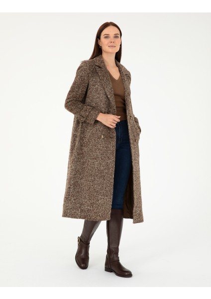 Kadın Kahverengi Slim Fit Kaşe Kaban 50275701-VR029
