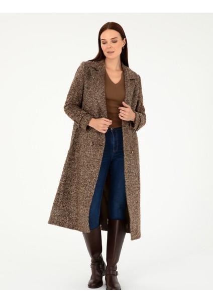Kadın Kahverengi Slim Fit Kaşe Kaban 50275701-VR029 modelleri