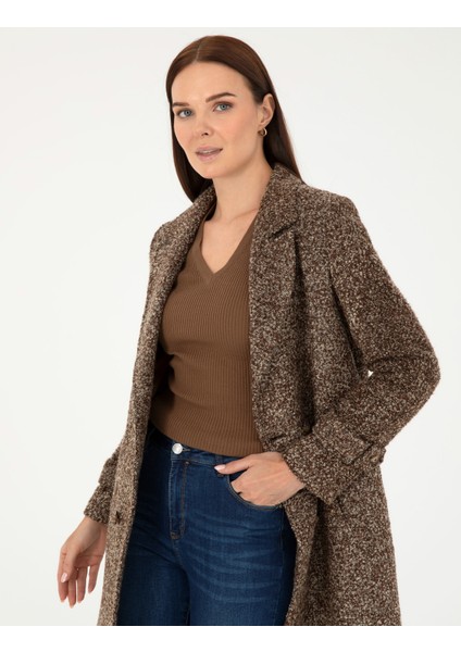 Kadın Kahverengi Slim Fit Kaşe Kaban 50275701-VR029 fırsatları