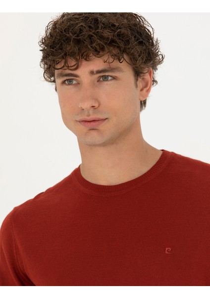 Erkek Kiremit Slim Fit Bisiklet Yaka Yün Karışımlı Basic Triko Kazak 50270054-VR031 fiyatları