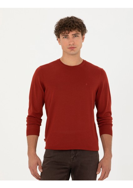 Erkek Kiremit Slim Fit Bisiklet Yaka Yün Karışımlı Basic Triko Kazak 50270054-VR031 modelleri