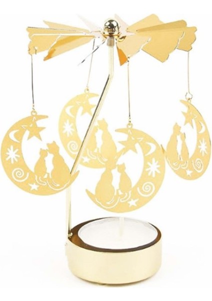 Altın Renkli Dönen Metal Mumluk Sevimli Kediler Tasarımlı