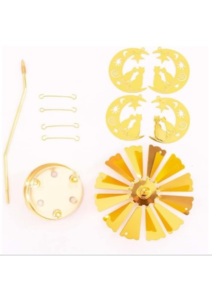 Altın Renkli Dönen Metal Mumluk Sevimli Kediler Tasarımlı fiyatları