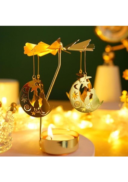 Altın Renkli Dönen Metal Mumluk Sevimli Kediler Tasarımlı modelleri