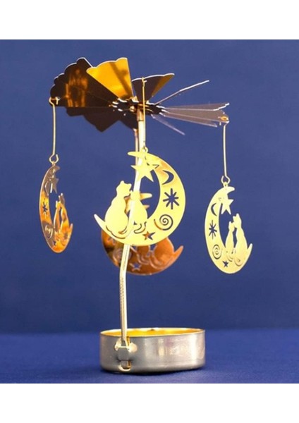 Altın Renkli Dönen Metal Mumluk Sevimli Kediler Tasarımlı indirimleri