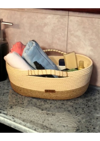 Ayşe Serhoşoğlu Home Design Hasır Sepet, Çok Amaçlı Jüt Ip Sepet, Dekoratif Saklama Kutusu, Havlu Sepeti