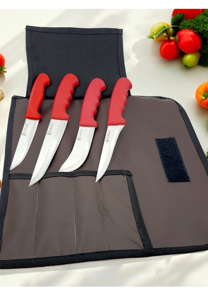 5 Parça Deri Çantalı Bıçak Seti Et Ekmek Sebze Pro Şef Seti