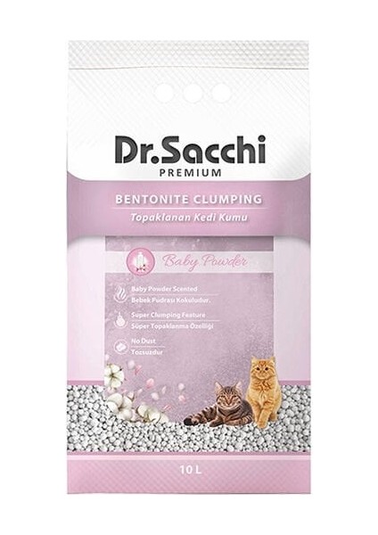 Dr.sacchi Süper Emici Bebek Pudralı Topaklanan Bentonit Doğal Kedi Kumu 10 Lt - 8690286593765 - Petshopundan
