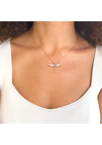 Zirkon Taşlı Yusufçuk Rose Gümüş Kolye GK-235