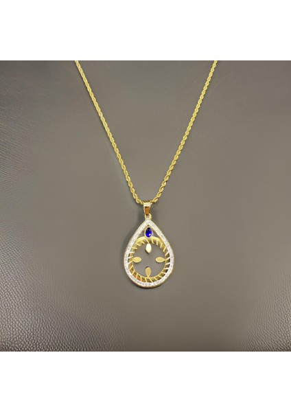 Damla Model Zirkon Taşlı Gold Renk Çeyrek Altın Monte Edilebilir 316 L Çeyreklik Çelik Kolye