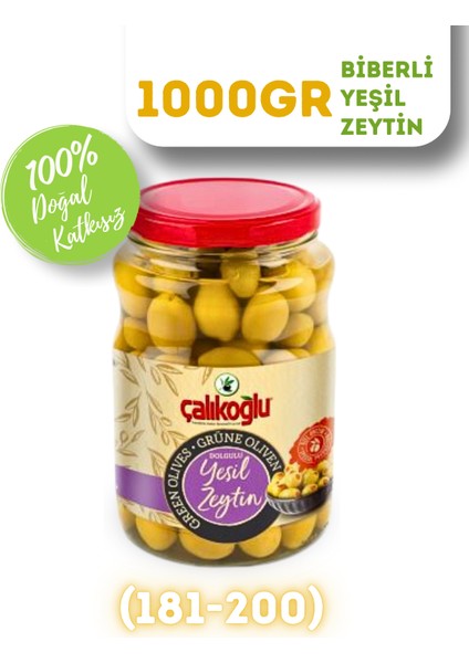 Doğal Biberli Yeşil Zeytin 1 kg (181-200)