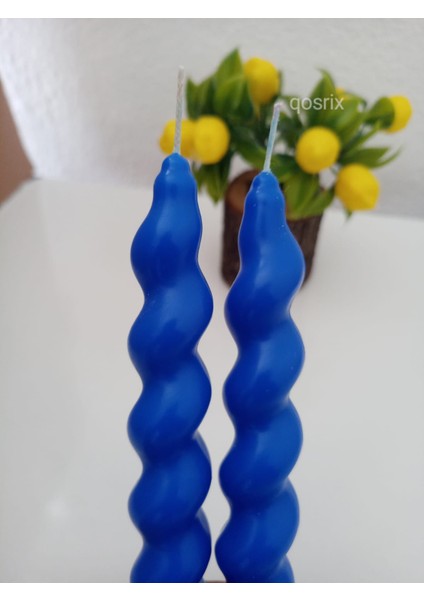 2'li Mavi Italyan Burgulu Şamdan Soya Mumu Doğal Kokulu Uzun Çubuk Konik Burgu Spiral Mum Dekoratif