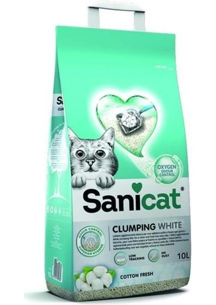 Sanicat Clumping White Cotton Oksijen Kontrol Topaklanan Kedi Kumu 10 Lt