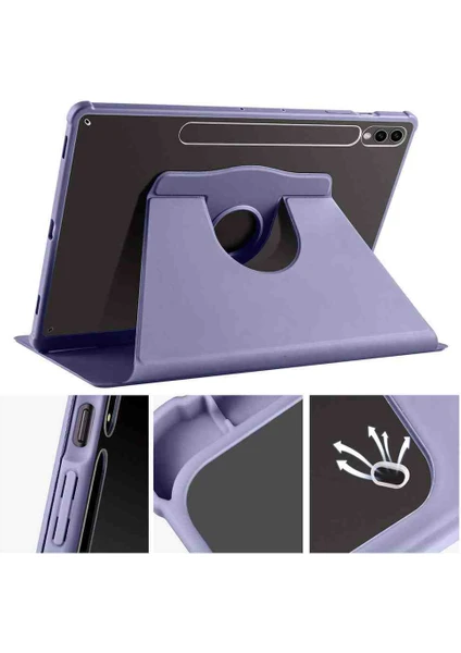 Samsung Galaxy Tab S10+PLUS SMX820 Case Kalem Bölmeli 360 Dönebilen Kapak