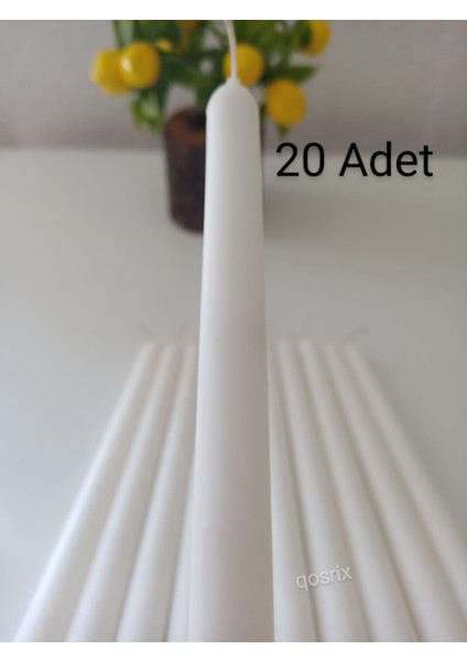 20'li Beyaz Şamdan Soya Mumu 1. Kalite Soya Doğal Vanilya Kokulu Uzun Çubuk Konik Mum Dekoratif