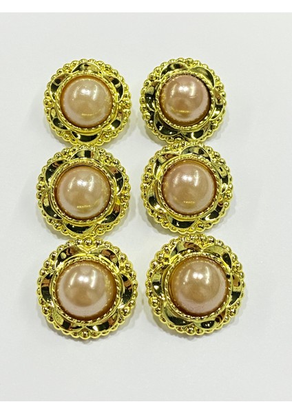 Vintage Serisi Düğme Seti / 1,7 cm 6 Lı Set (Gold - Açık Bej )
