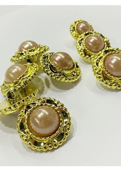 Vintage Serisi Düğme Seti / 1,7 cm 6 Lı Set (Gold - Açık Bej )