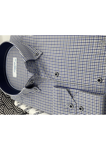 Klasik Uzun Kol Yaka Düğmeli Pöti Kareli Hediye Kutulu Erkek Gömlek (CODE:TP.1802) - Gri modelleri