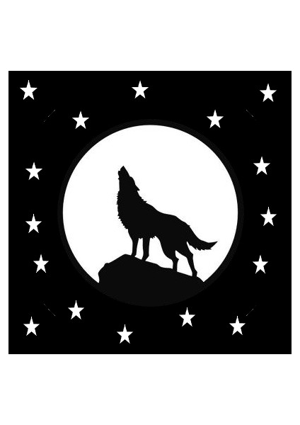 Autosticker^#Dolunay Yıldızlar Ve Kurt (Oto-Motor-Laptop-Dekor) Sticker 10 X 10 Cm