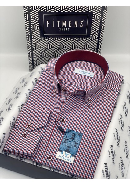 Klasik Uzun Kol Yaka Düğmeli Pöti Kareli Hediye Kutulu Erkek Gömlek (CODE:TP.1802) - Kırmızı fiyatları