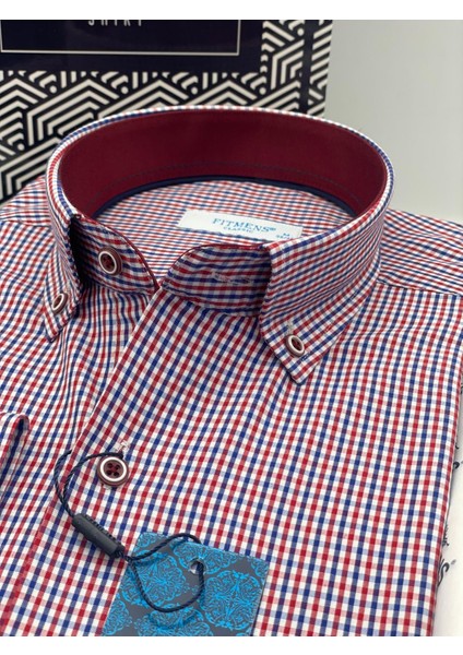 Klasik Uzun Kol Yaka Düğmeli Pöti Kareli Hediye Kutulu Erkek Gömlek (CODE:TP.1802) - Kırmızı modelleri