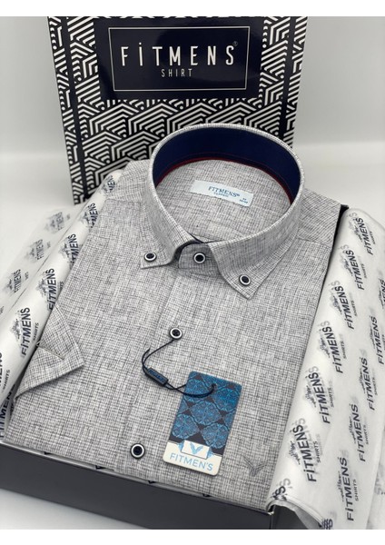 Klasik Kısa Kol Keten Yaka Düğmeli Hediye Kutulu Erkek Gömlek (Code:p Flam K.110) - Gri fiyatları