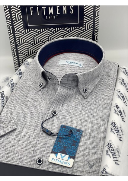 Klasik Kısa Kol Keten Yaka Düğmeli Hediye Kutulu Erkek Gömlek (Code:p Flam K.110) - Gri modelleri