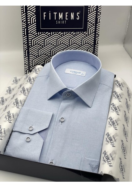 Klasik Uzun Kol Keten Cotton Hediye Kutulu Erkek Gömlek - Açık Mavi fiyatları