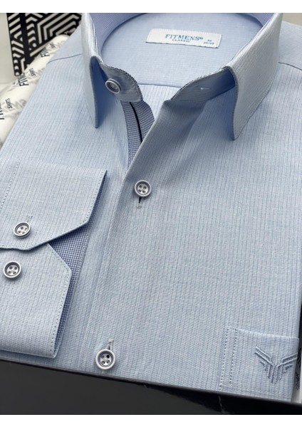 Klasik Uzun Kol Keten Cotton Hediye Kutulu Erkek Gömlek - Açık Mavi modelleri